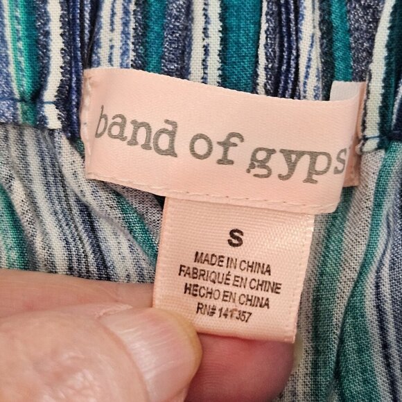 Band of Gypsies Size Small Stripe Blue Multicolor Pull On Wide Leg Pocket Pants - Picture 7 of 14